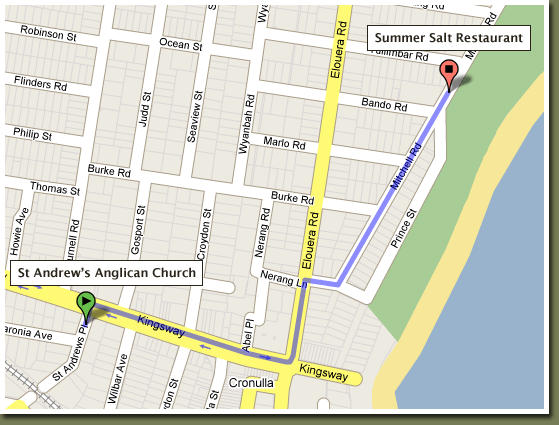 Map of the church and reception venue